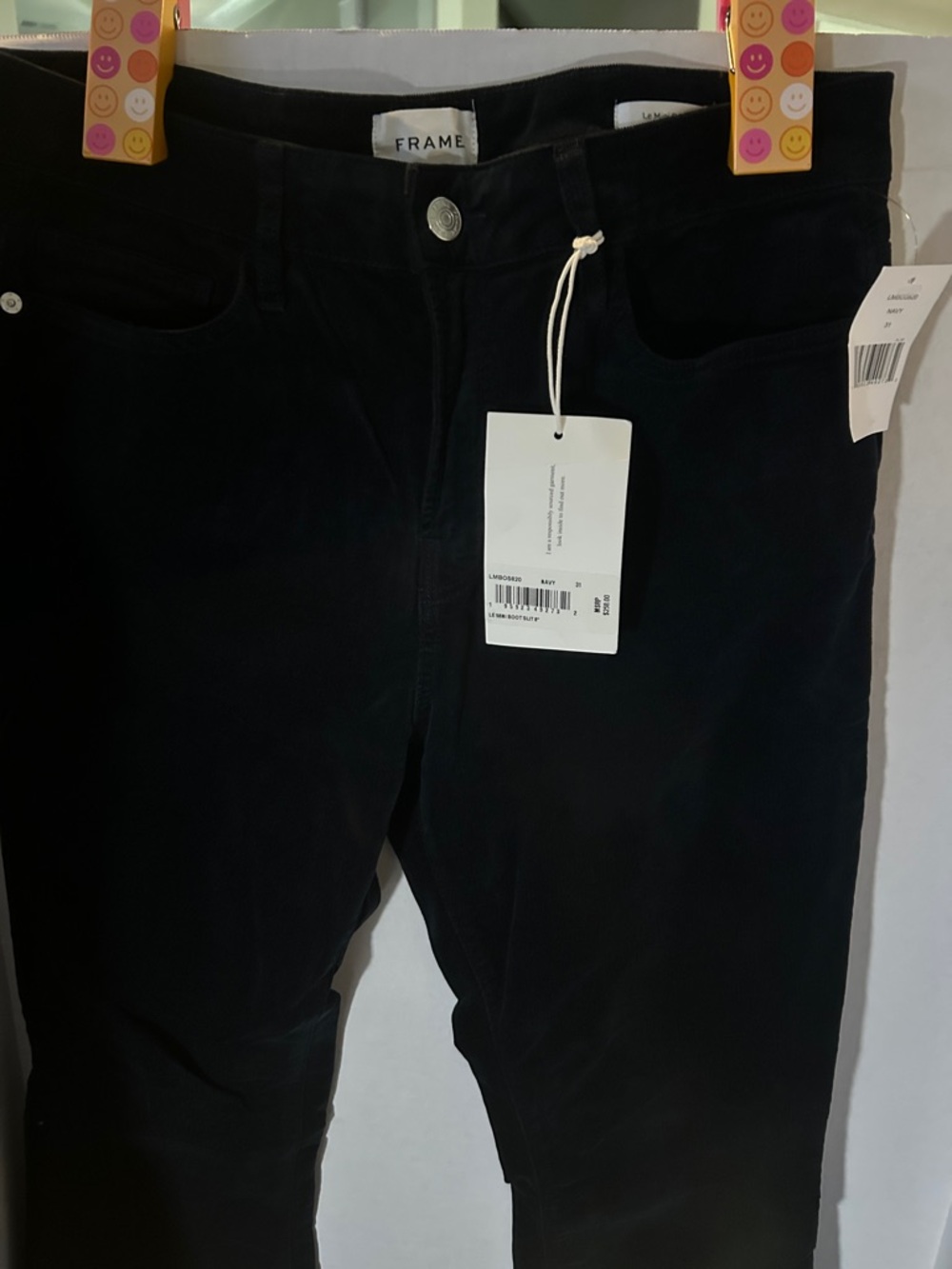 FRAME Le Mini Boot Deep Navy High-Rise Velveteen Pants Split Boot